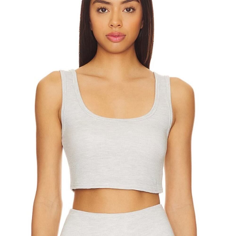 Women's Scoop Neck Crop Tank Top - Light Gray